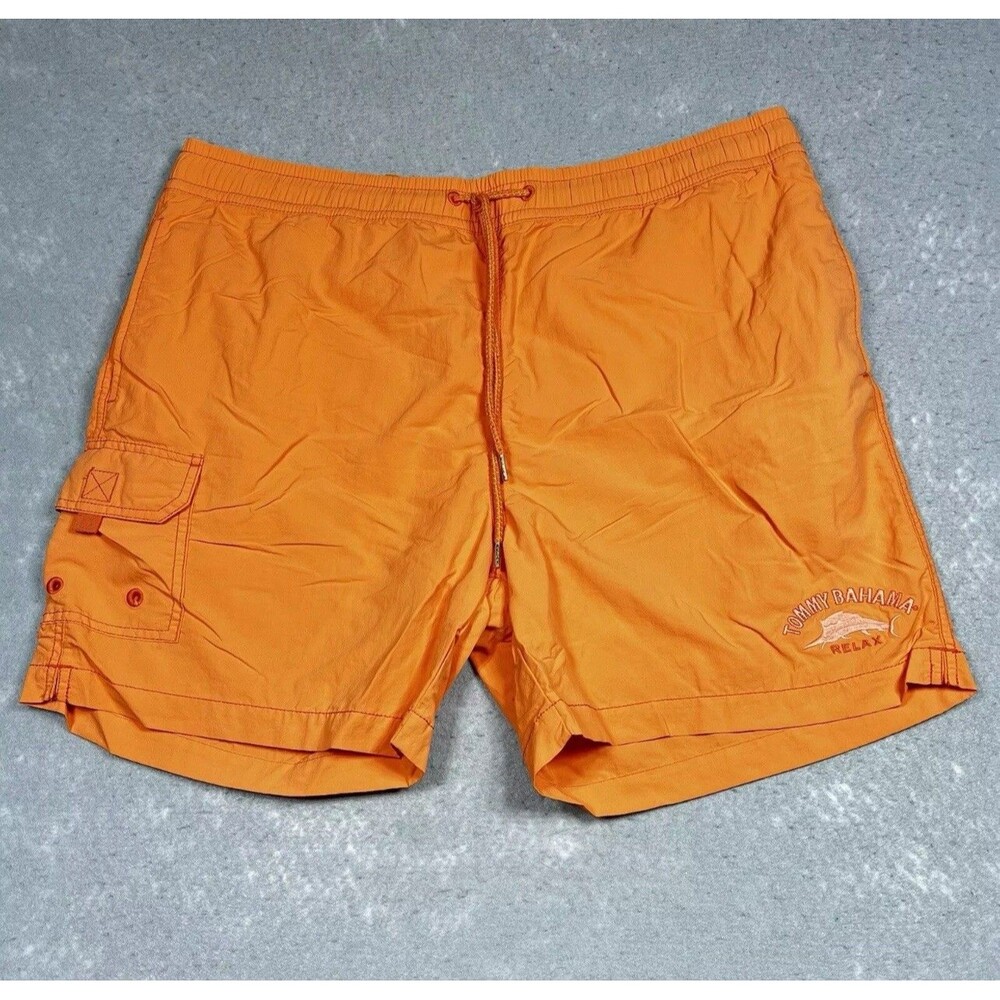 Tommy Bahama Relax Swim Trunks Mens Large Orange Cargo Nylon Shell Lined Beach